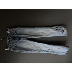 Gap Girl’s Size 8 Embroidered Denim Jeans with Floral and Leopard Print Details